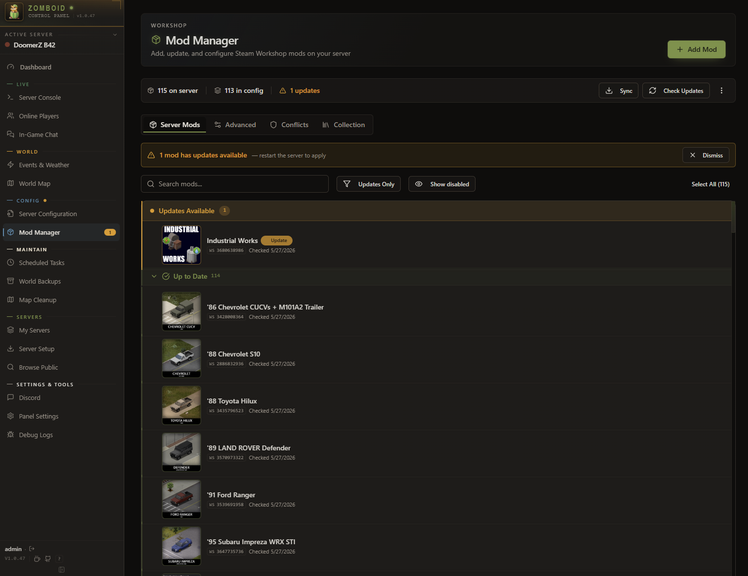 The Workshop mod manager.